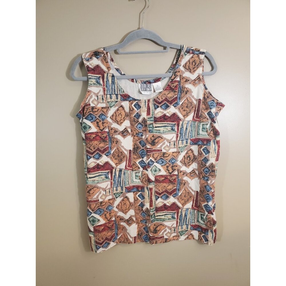 Vintage Colorful Cues Collection Geometric Shape 100% Silk Print Tank & Pant Set - Picture 10 of 12